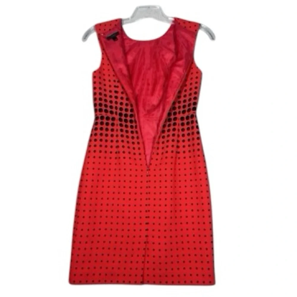 Womens Size 8 J. Crew Red Black Modern Polka Dot Print Knee-Length Dress